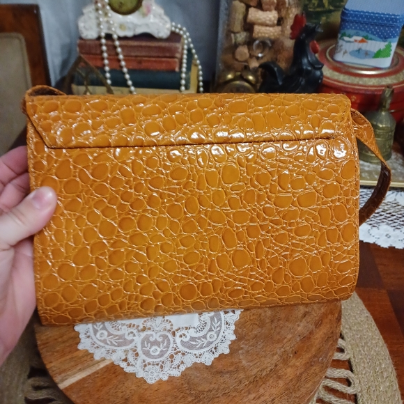 Vintage See Sharp Faux Tortoise Shell Pattern Brown/Mustard Yellow/Tan Purse - Picture 8 of 17